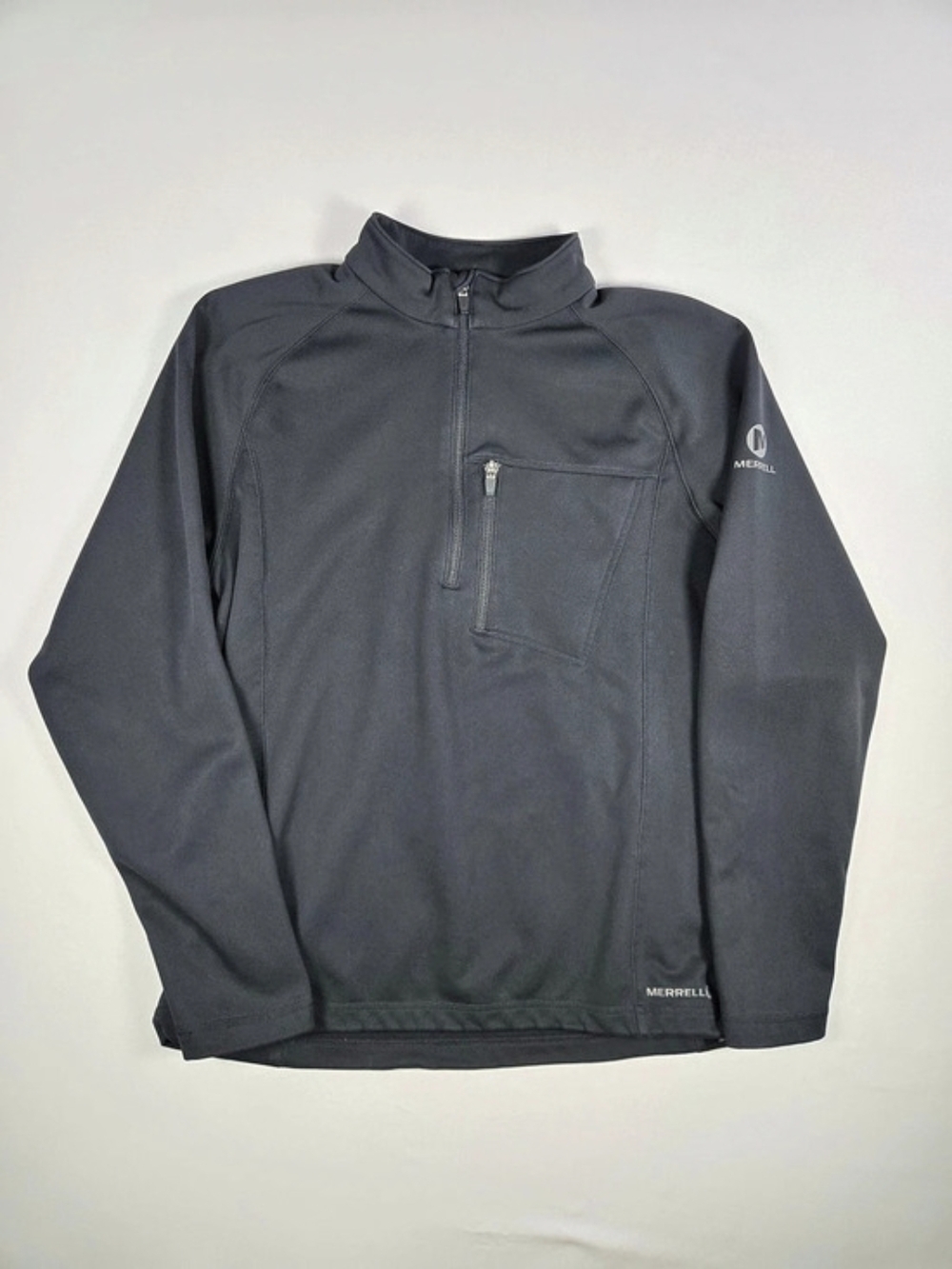 Merrell Mens Black Tech Half-Zip Outdoor Pullover Midlayer Jacket Large Gorpcore